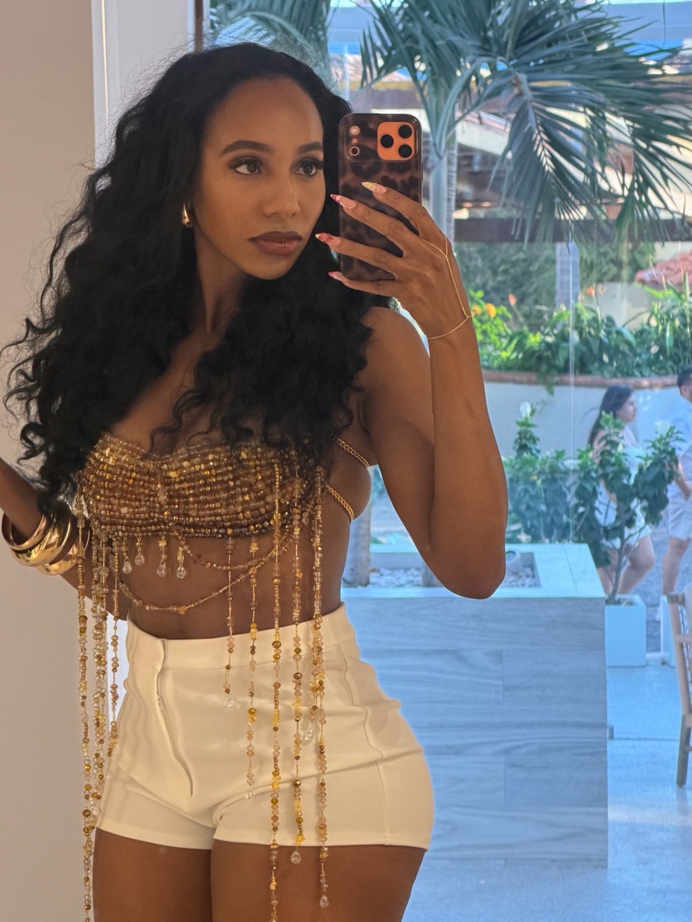 Gold Beaded Fringe Camisole Top - Women's Party Crop
